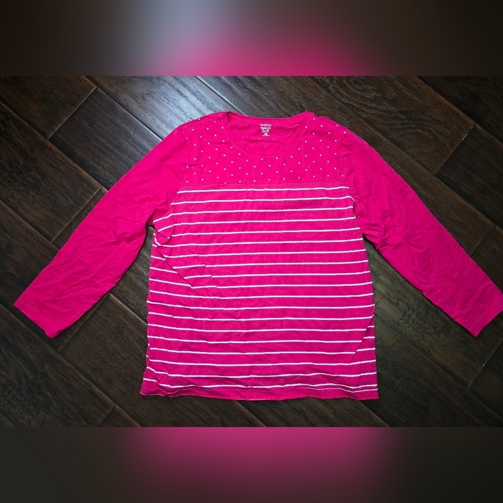 Kim Rogers Perfectly Soft Womens Stretchy Pink Striped Top XXL